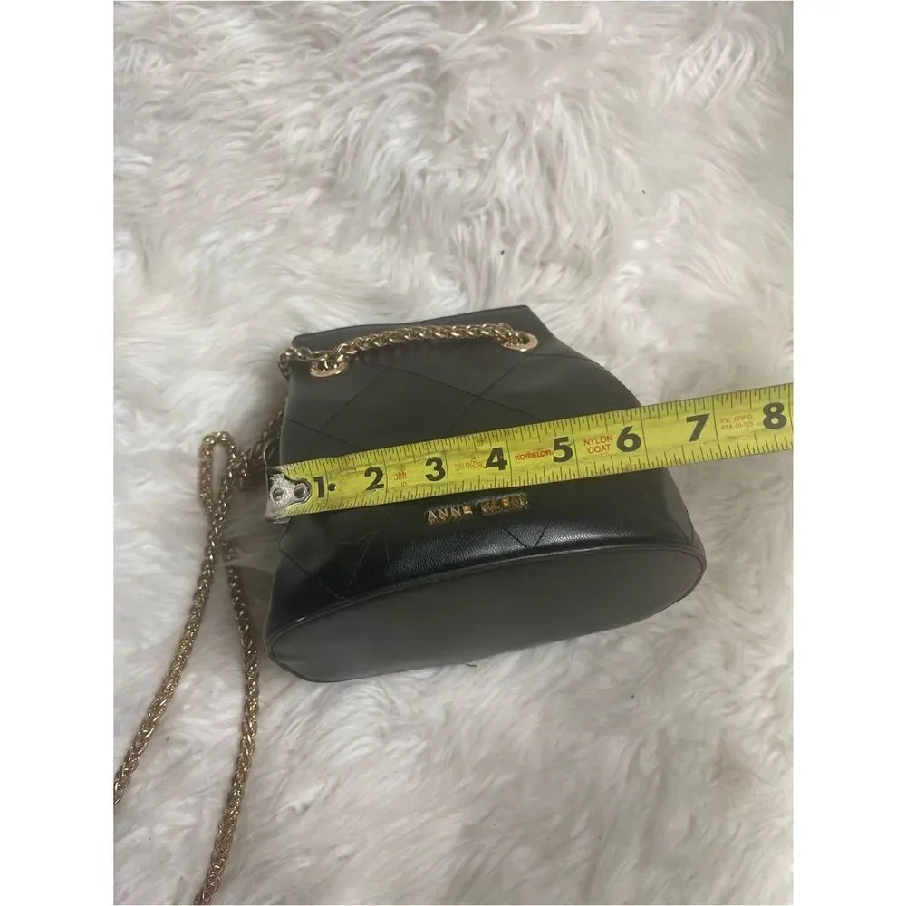 Anne Klein syntheticBlack Quilted Bucket Crossbody with Gold Chain strap &accent
